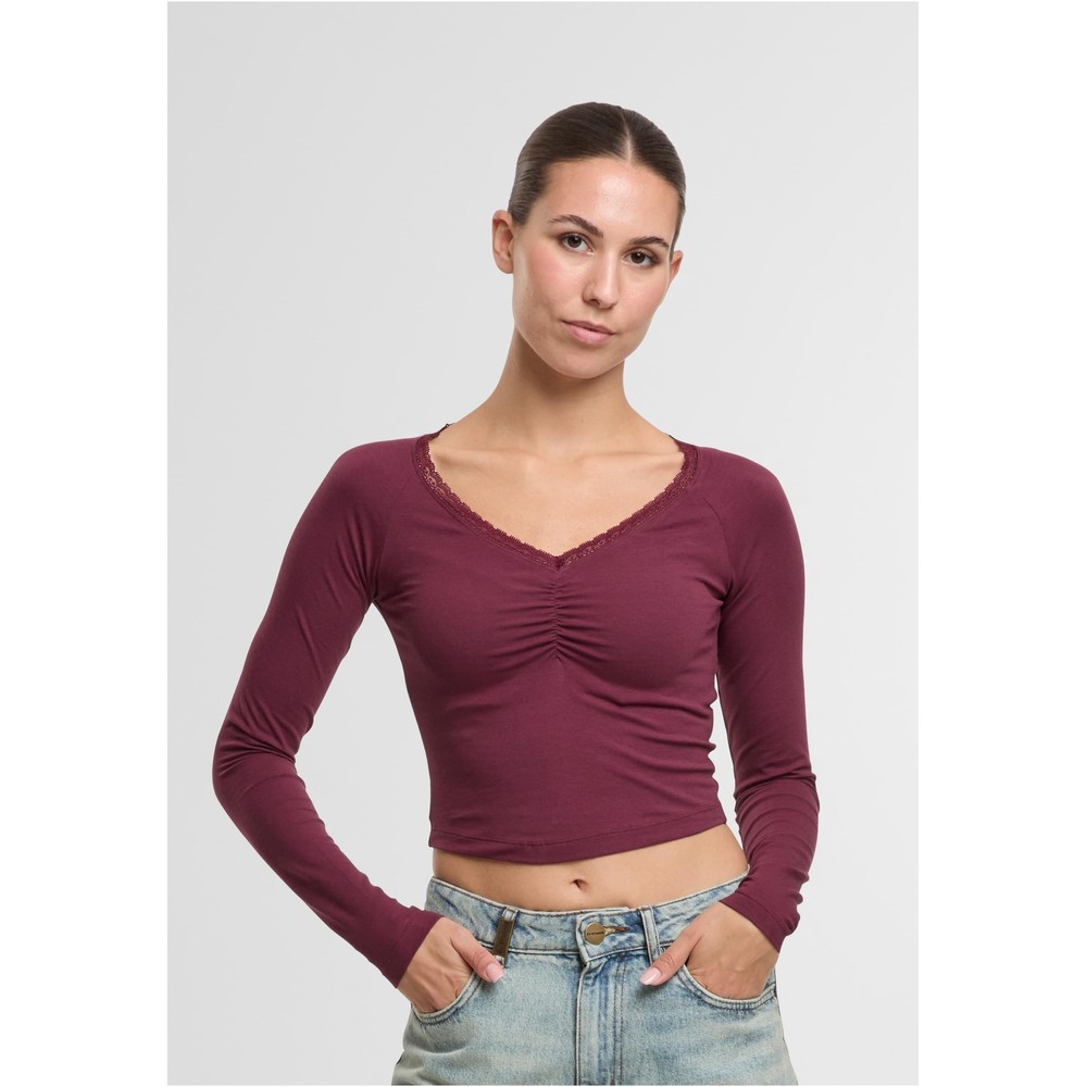 Urban Classics - Short Longsleeve Lace Longsleeve top - Burgundy